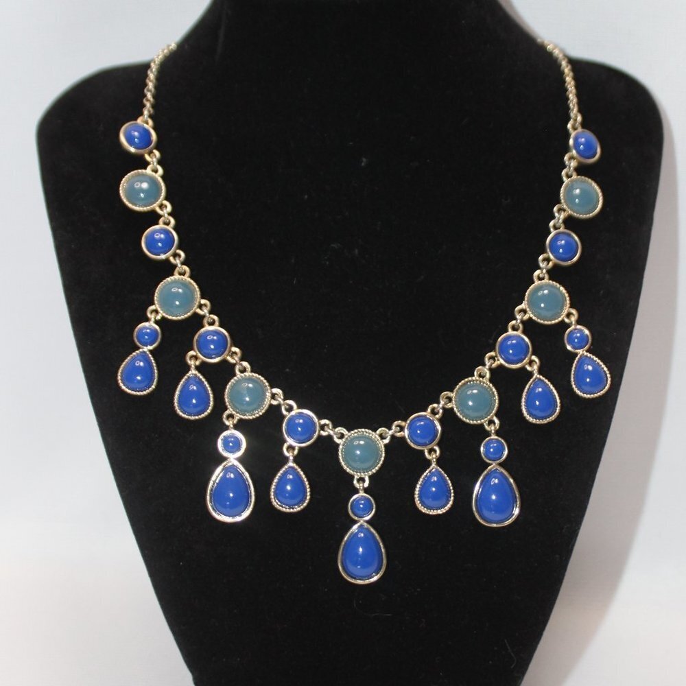 Crown Trifari Blue Cabochon and Teardrop Stone Statement Necklace